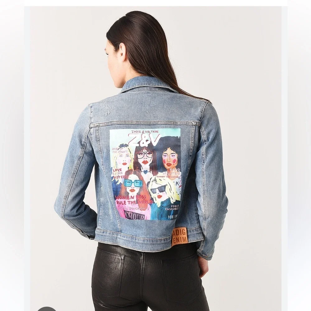 Zadig & Voltaire Light Blue Denim Jacket with Back Graphic Patch
